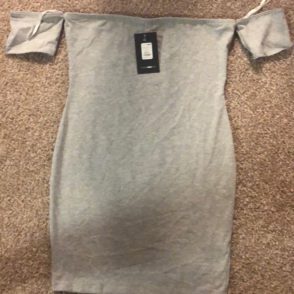 Grey fitted off the shoulder dress